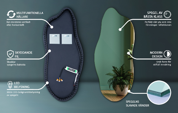 Unusual shaped led light mirror 35x80 cm