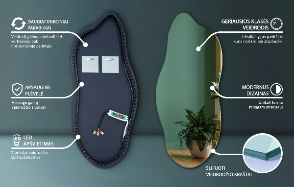 Unusual shaped led light mirror 35x80 cm