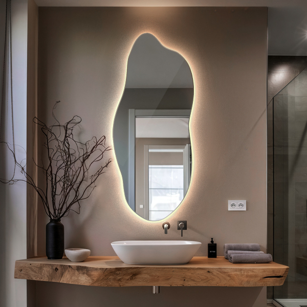 Unusual shaped led light mirror 45x100 cm