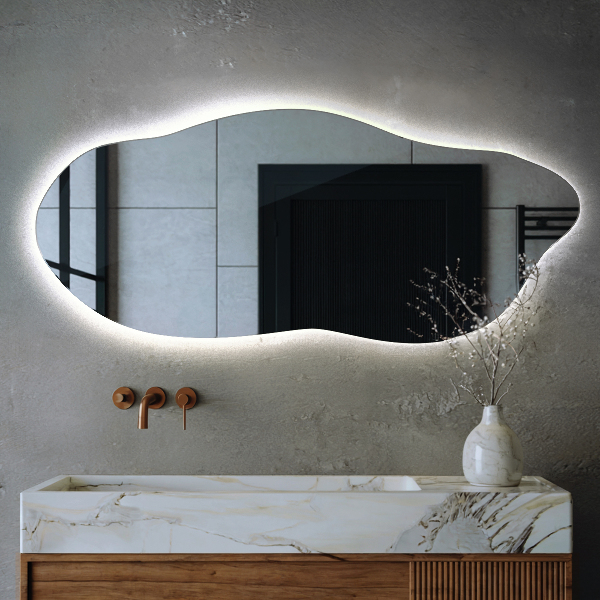 Unusual shaped led light mirror 45x100 cm