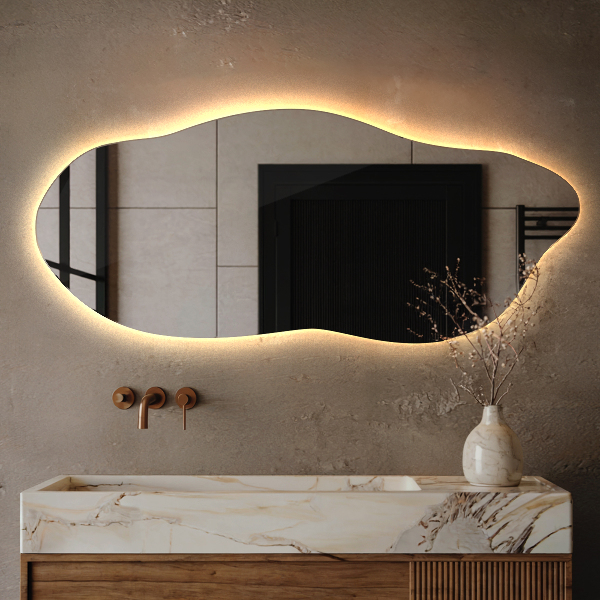Unusual shaped led light mirror 45x100 cm