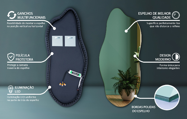 Unusual shaped led light mirror 45x100 cm