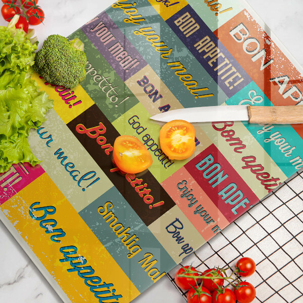 Chopping board glass Enjoy your meal transcriptions