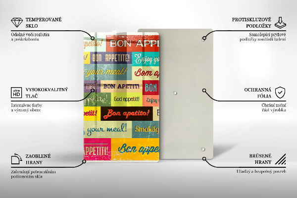 Chopping board glass Enjoy your meal transcriptions
