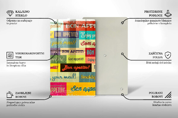 Chopping board glass Enjoy your meal transcriptions