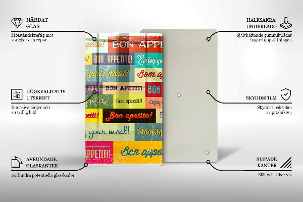 Chopping board glass Enjoy your meal transcriptions