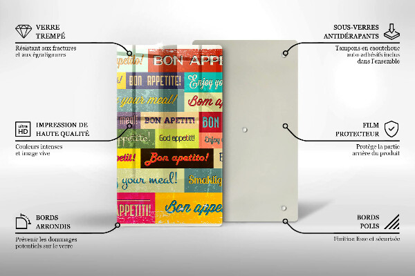 Chopping board glass Enjoy your meal transcriptions