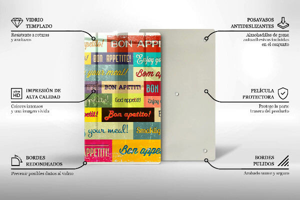 Chopping board glass Enjoy your meal transcriptions