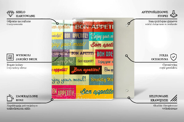 Chopping board glass Enjoy your meal transcriptions