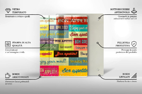 Chopping board glass Enjoy your meal transcriptions