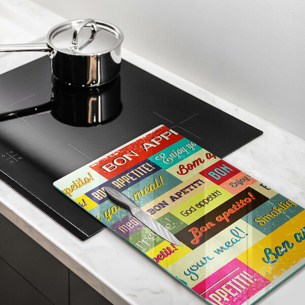 Chopping board glass Enjoy your meal transcriptions