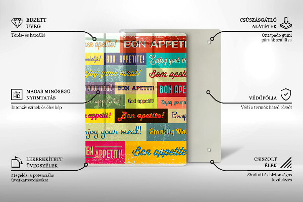Chopping board glass Enjoy your meal transcriptions