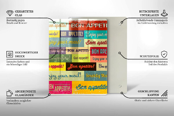 Chopping board glass Enjoy your meal transcriptions