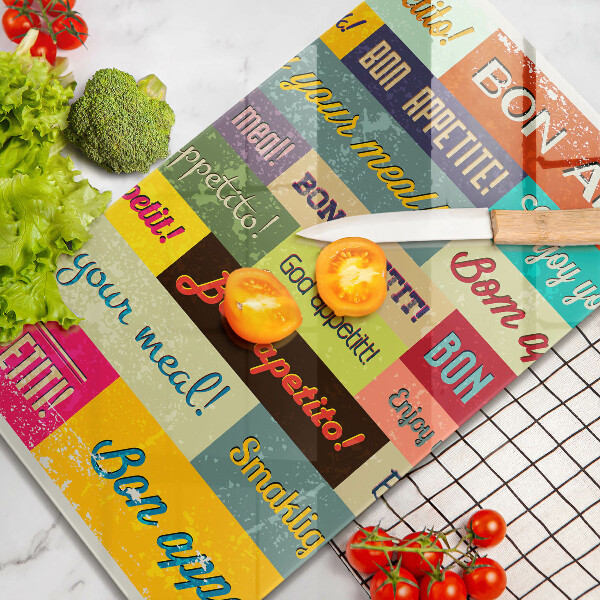 Chopping board glass Enjoy your meal transcriptions
