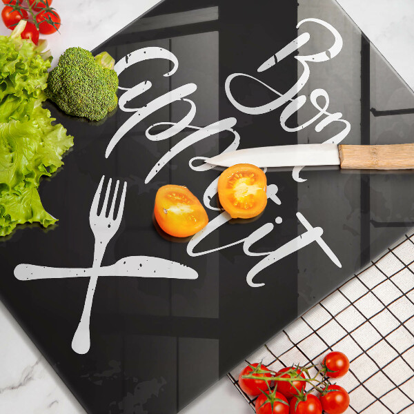 Chopping board glass The inscription Bon Appetit
