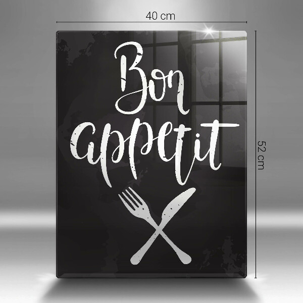 Chopping board glass The inscription Bon Appetit