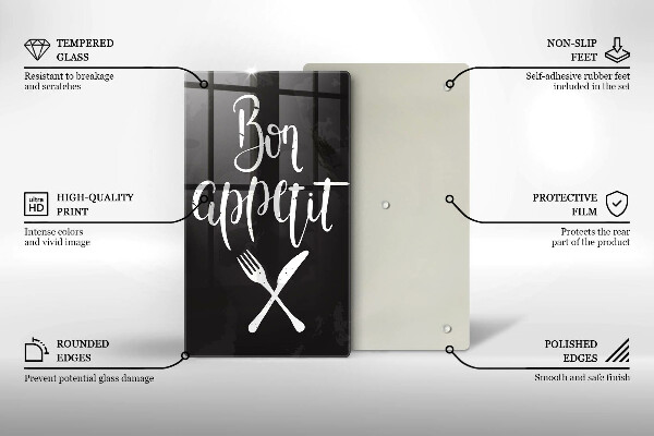 Chopping board glass The inscription Bon Appetit
