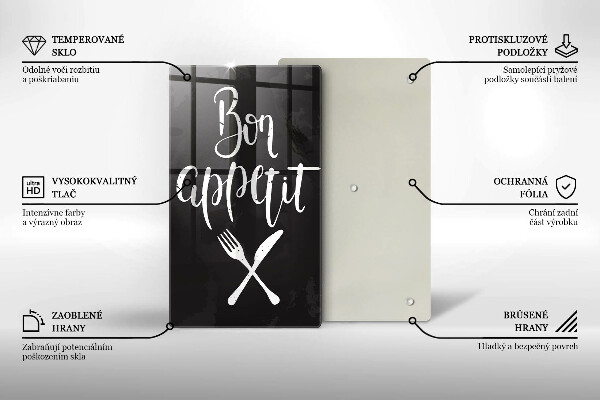 Chopping board glass The inscription Bon Appetit