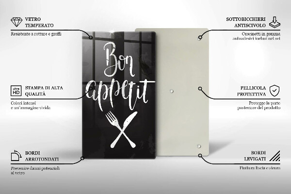 Chopping board glass The inscription Bon Appetit