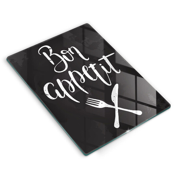 Chopping board glass The inscription Bon Appetit