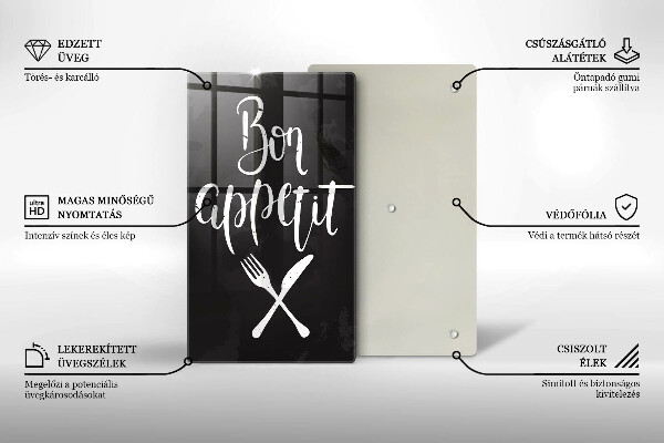 Chopping board glass The inscription Bon Appetit