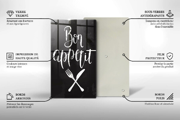 Chopping board glass The inscription Bon Appetit