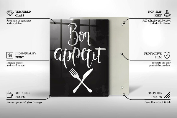 Chopping board glass The inscription Bon Appetit