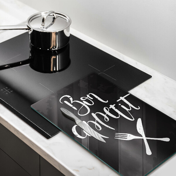 Chopping board glass The inscription Bon Appetit