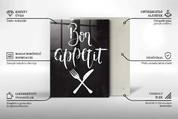 Chopping board glass The inscription Bon Appetit