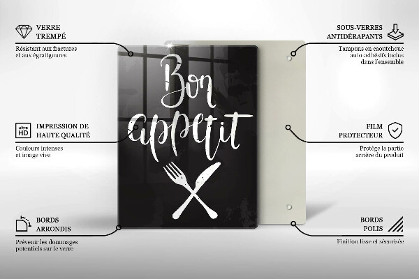 Chopping board glass The inscription Bon Appetit