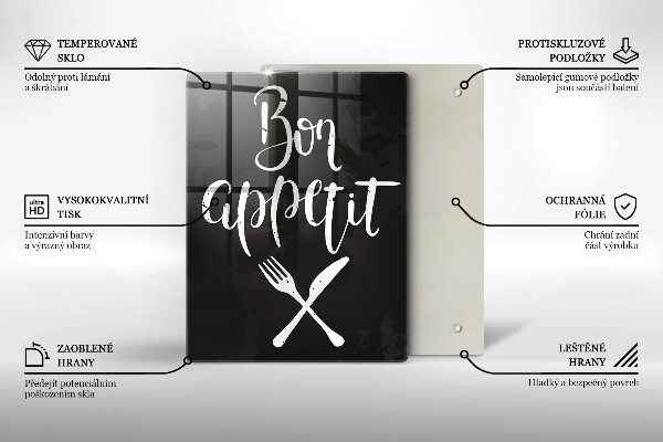 Chopping board glass The inscription Bon Appetit