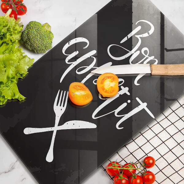 Chopping board glass The inscription Bon Appetit