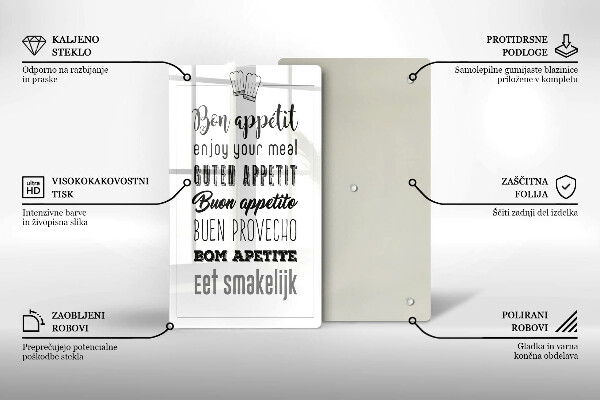 Chopping board glass Kitchen inscription, sentence