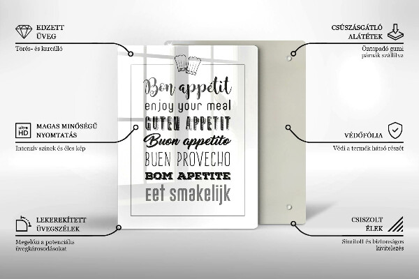 Chopping board glass Kitchen inscription, sentence