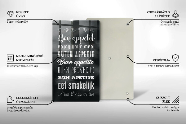 Chopping board glass Kitchen inscription, sentence