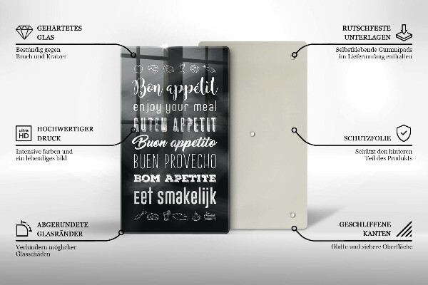 Chopping board glass Kitchen inscription, sentence