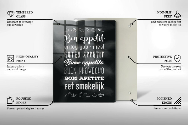 Chopping board glass Kitchen inscription, sentence