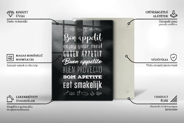 Chopping board glass Kitchen inscription, sentence