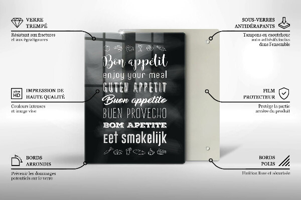 Chopping board glass Kitchen inscription, sentence