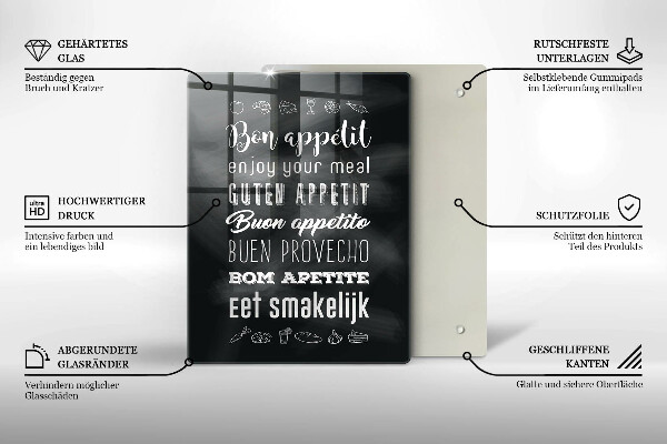 Chopping board glass Kitchen inscription, sentence