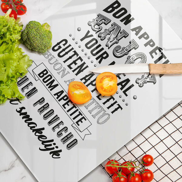 Chopping board glass Inscription to the kitchen, sentence