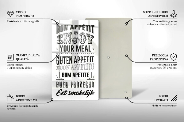 Chopping board glass Inscription to the kitchen, sentence