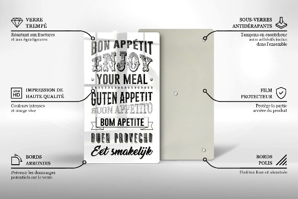 Chopping board glass Inscription to the kitchen, sentence