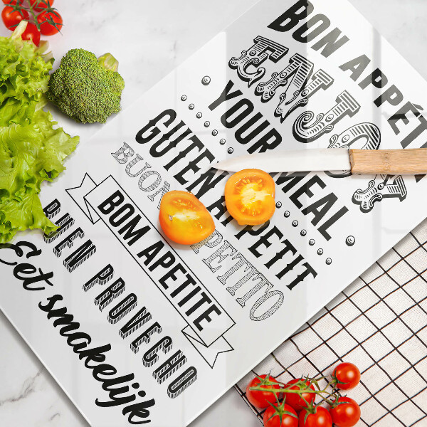 Chopping board glass Inscription to the kitchen, sentence