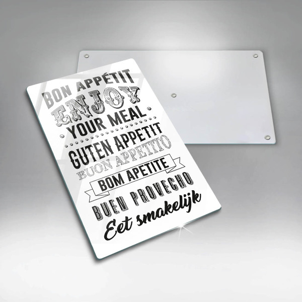 Chopping board glass Inscription to the kitchen, sentence