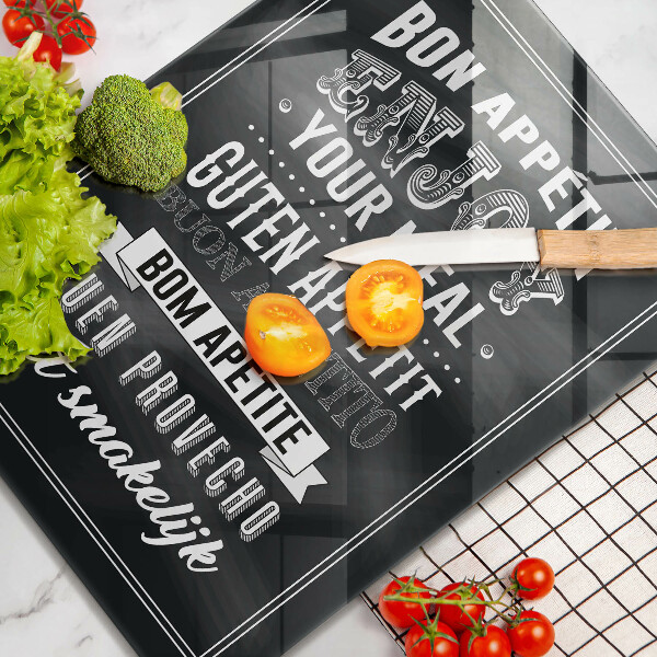 Chopping board glass Inscription to the kitchen, sentence