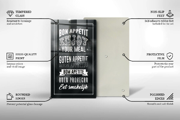 Chopping board glass Inscription to the kitchen, sentence