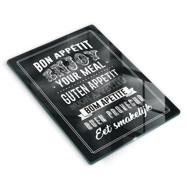 Chopping board glass Inscription to the kitchen, sentence