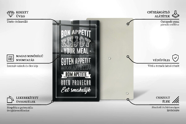 Chopping board glass Inscription to the kitchen, sentence