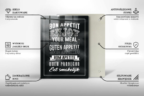 Chopping board glass Inscription to the kitchen, sentence